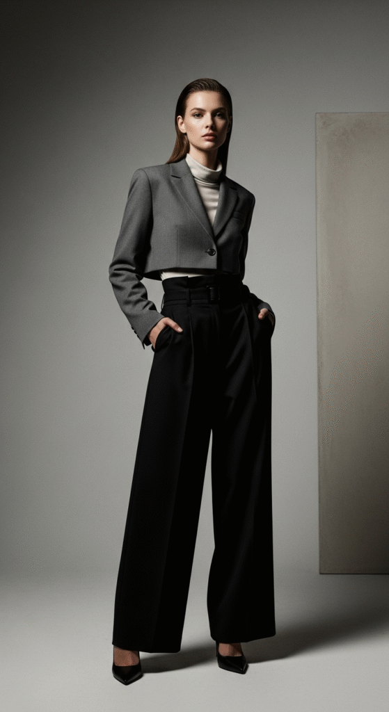 Cropped Blazer with Wide-Leg Pants
