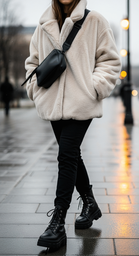 Faux Fur Jacket with Slim Jeans