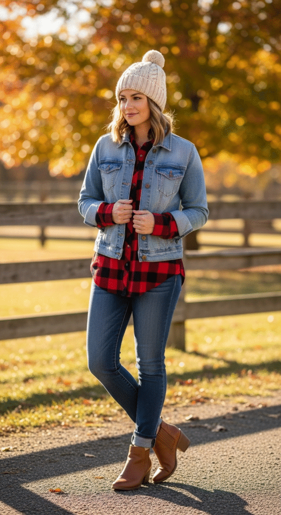 Flannel Shirt with Denim Jacket