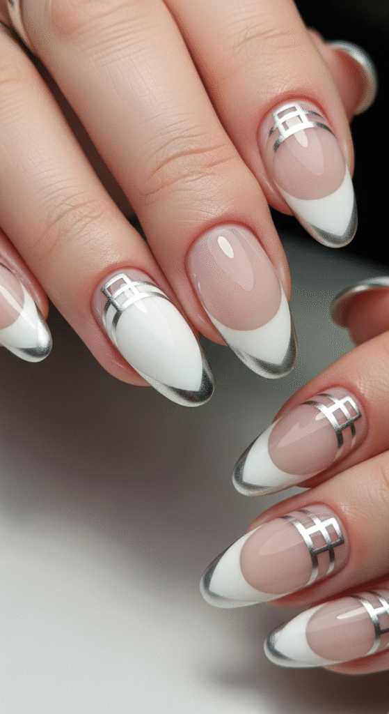 French Tips with Line Twist