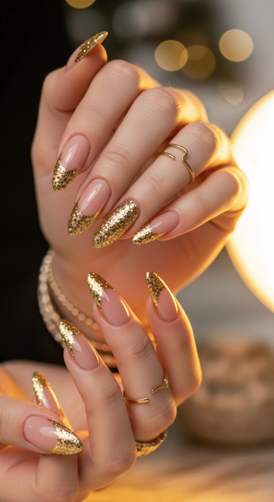 Gold Glitter French Tips for Luxe Vibes - French Tip Nail Designs with Glitter