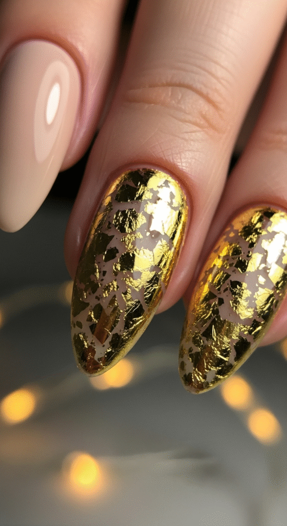 Golden Foil Sunshine Nails