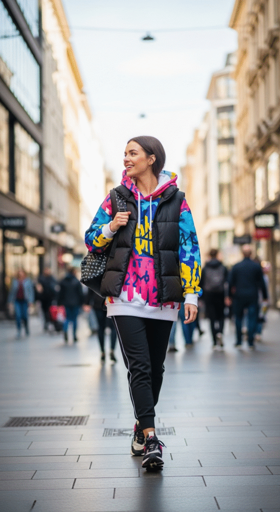 Graphic Hoodie with Puffer Vest