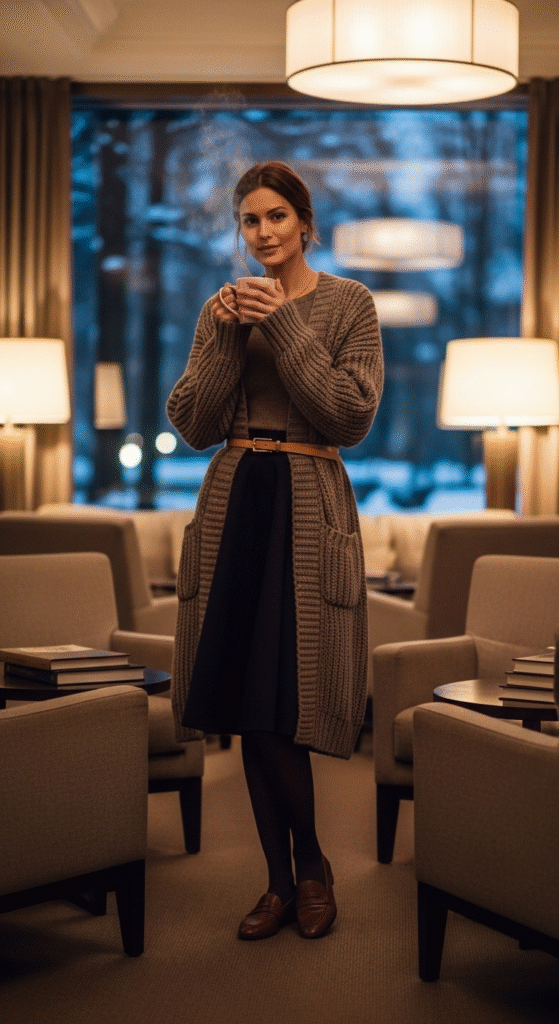 High-Waisted Skirt with Long Cardigan