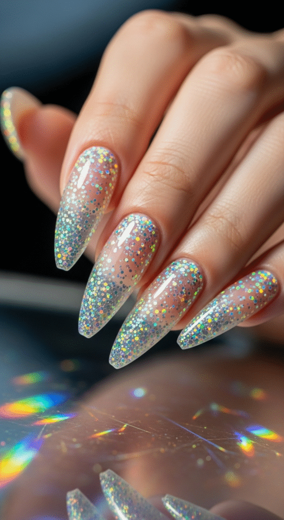 Holographic Glitter French Tips - French Tip Nail Designs with Glitter
