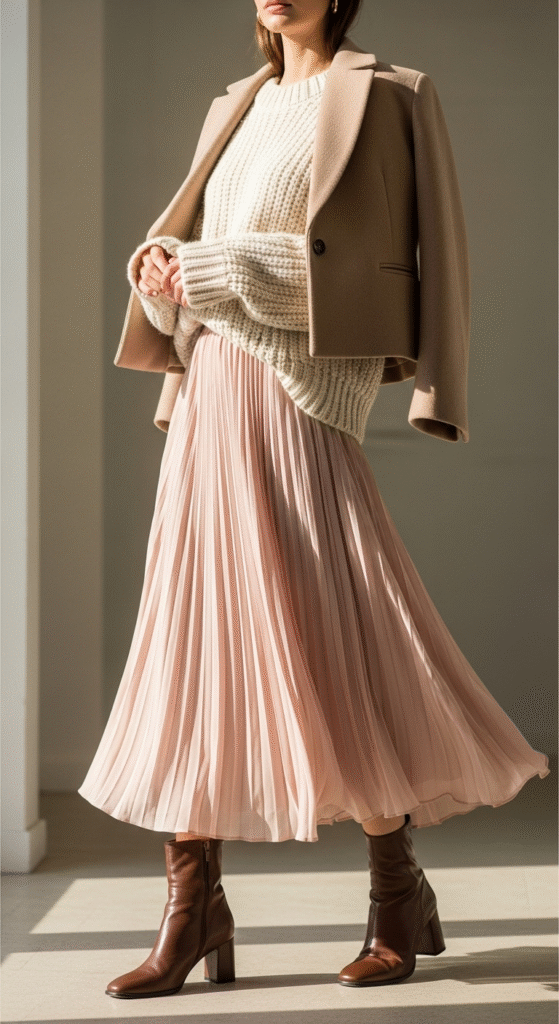 Knit Sweater with Pleated Skirt - Affordable Winter Outfits for Women