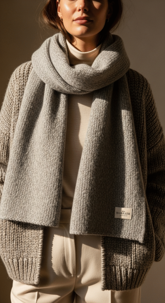 Layered Knitwear with Scarf Accent