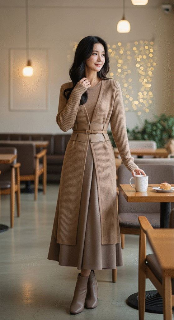 Long Cardigan with Midi Skirt