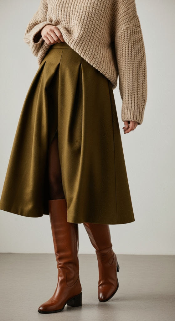 Midi Skirt with Chunky Sweater
