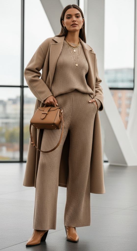 Monochrome Knitwear Ensemble