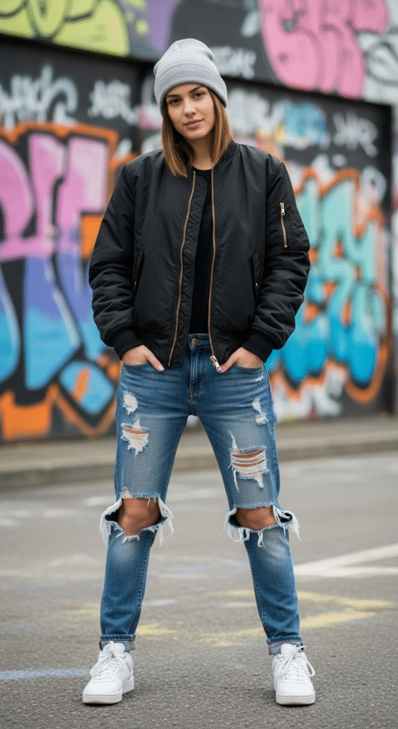 Streetwear with Beanie and Bomber Jacket