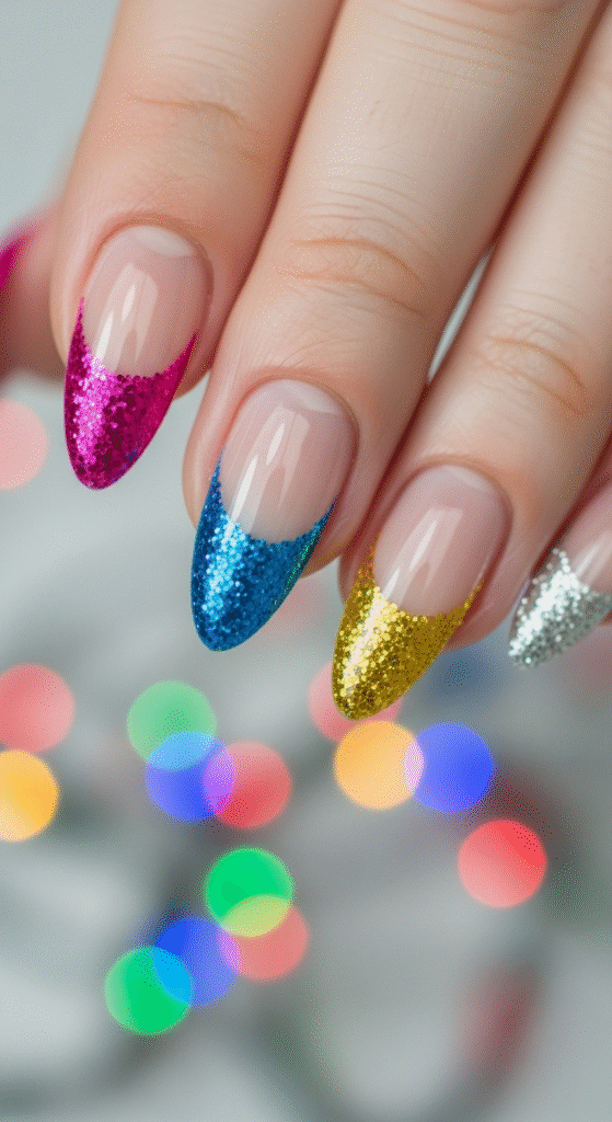 Multicolored Glitter French Tips