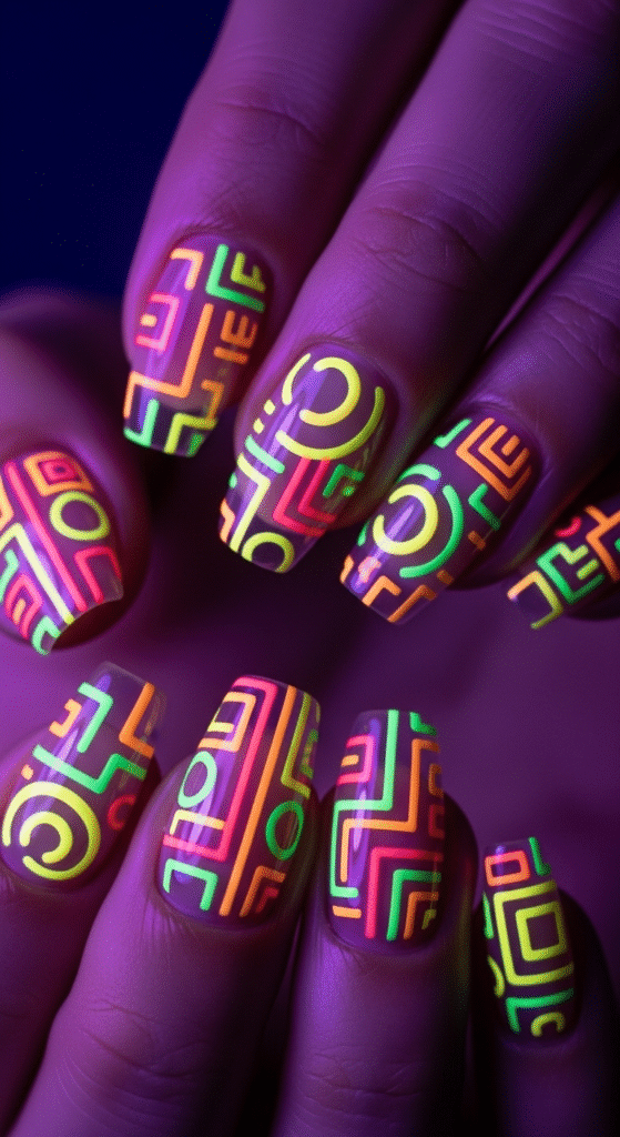 Neon Pop Lines on Clear Base - Easy Line Nail Designs - Easy Line Nail Designs