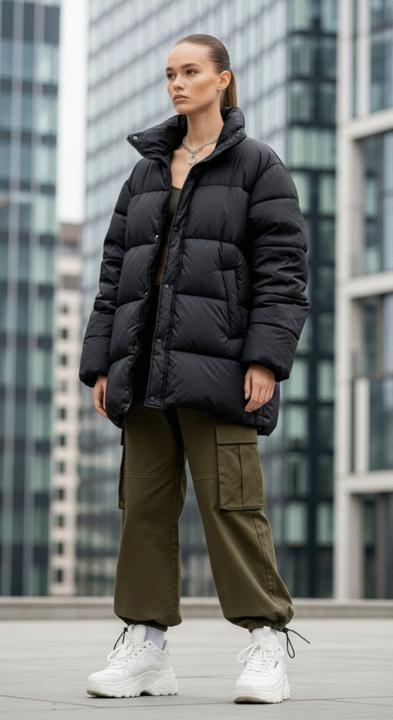 Oversized Puffer with Cargo Pants - Winter Streetwear Outfit Ideas