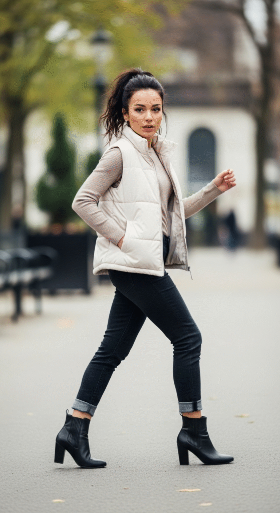 Padded Vest with Long-Sleeve Top