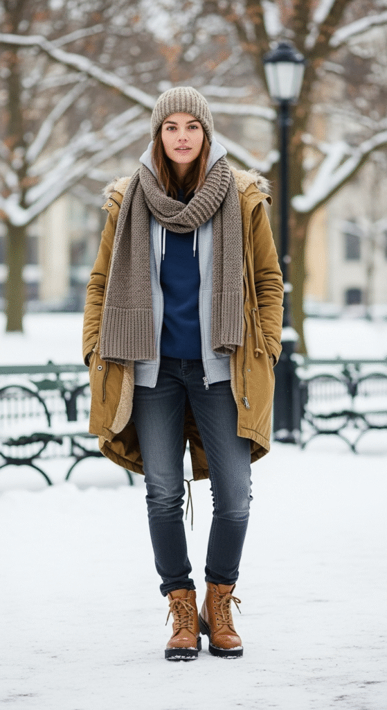 Parka with Layered Streetwear Basics