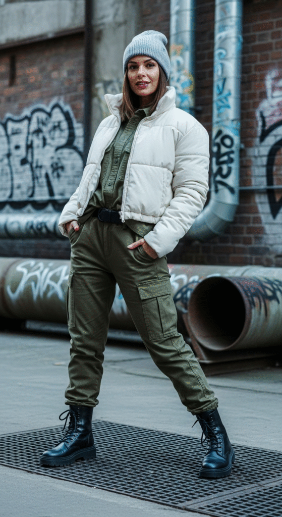 Puffer Jacket with Cargo Pants