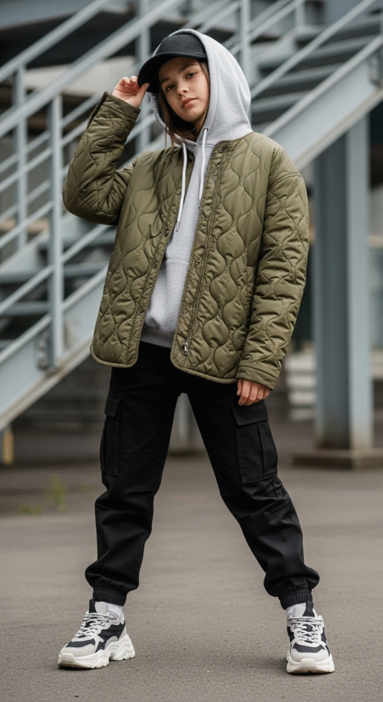 Quilted Jacket with Streetwear Layers