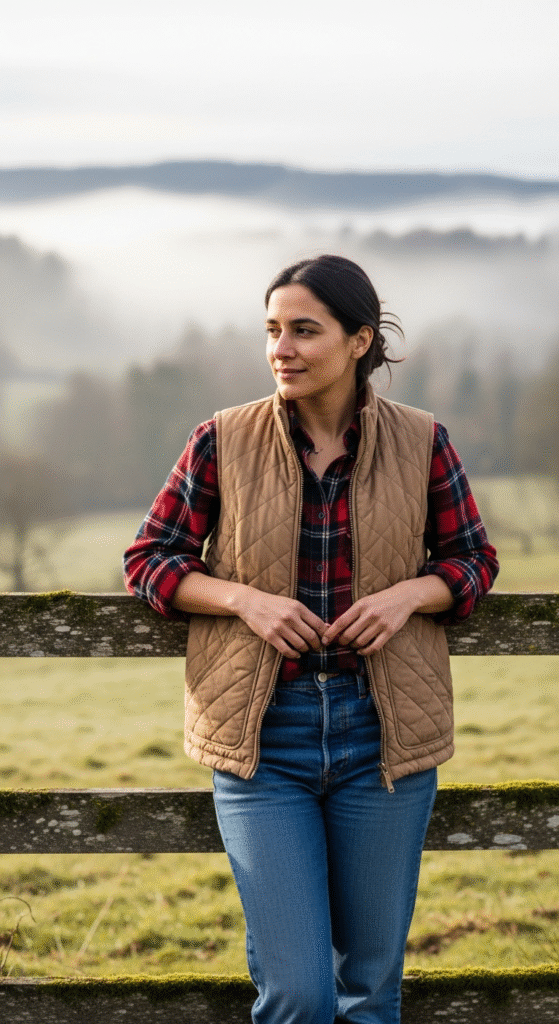 Quilted Vest with Sweater and Jeans