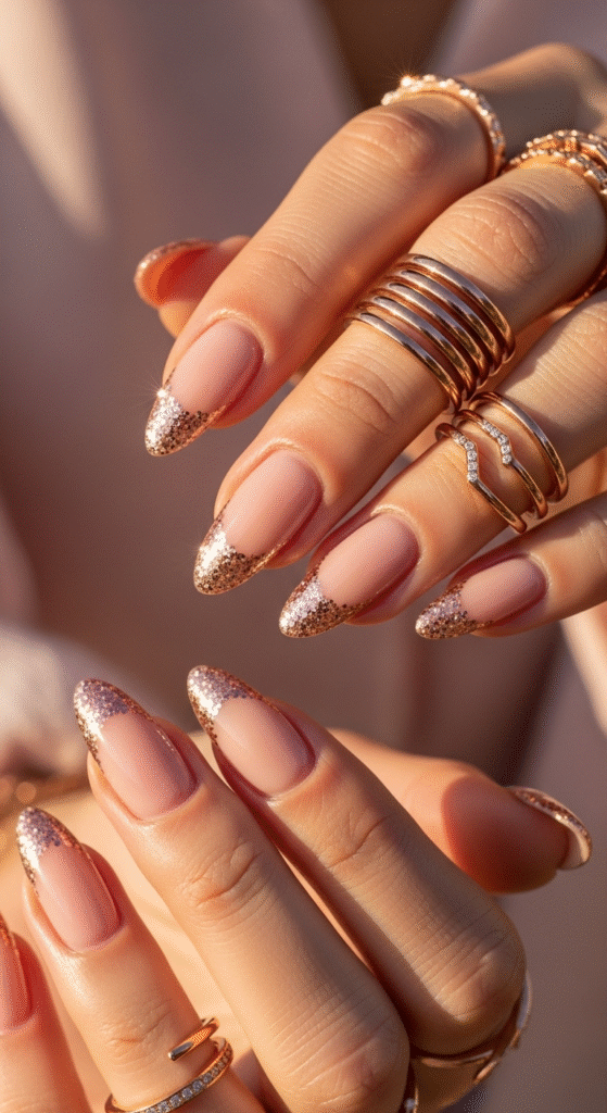 Rose Gold Glitter French Tips