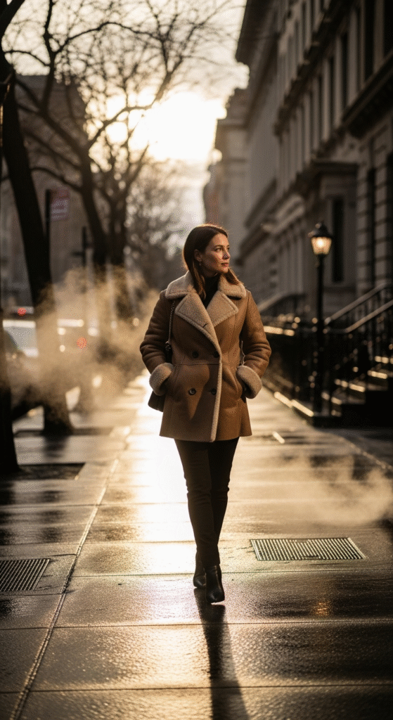 Shearling Coat with Slim Pants