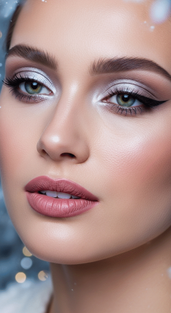 Silver Shimmer with Nude Rose Lips