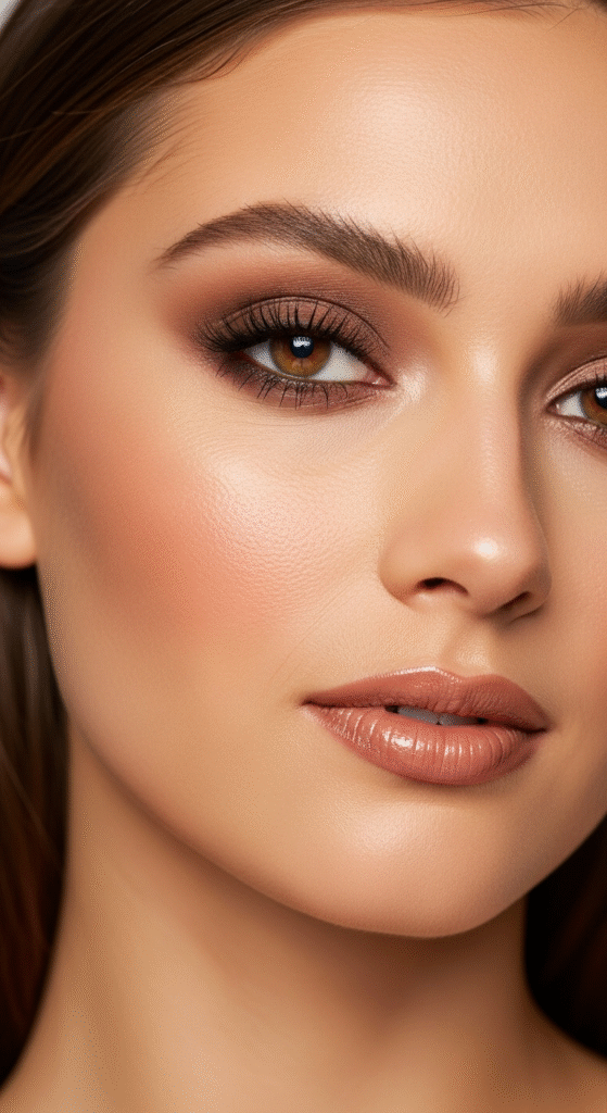 Smoky Brown Liner with Satin Nude Lips