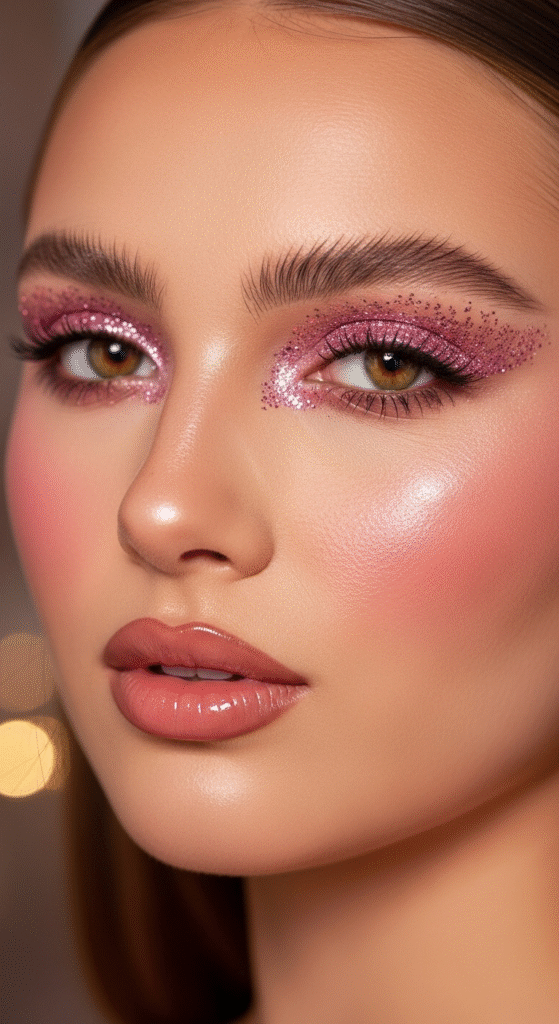 Soft Pink Glitter with Nude Gloss