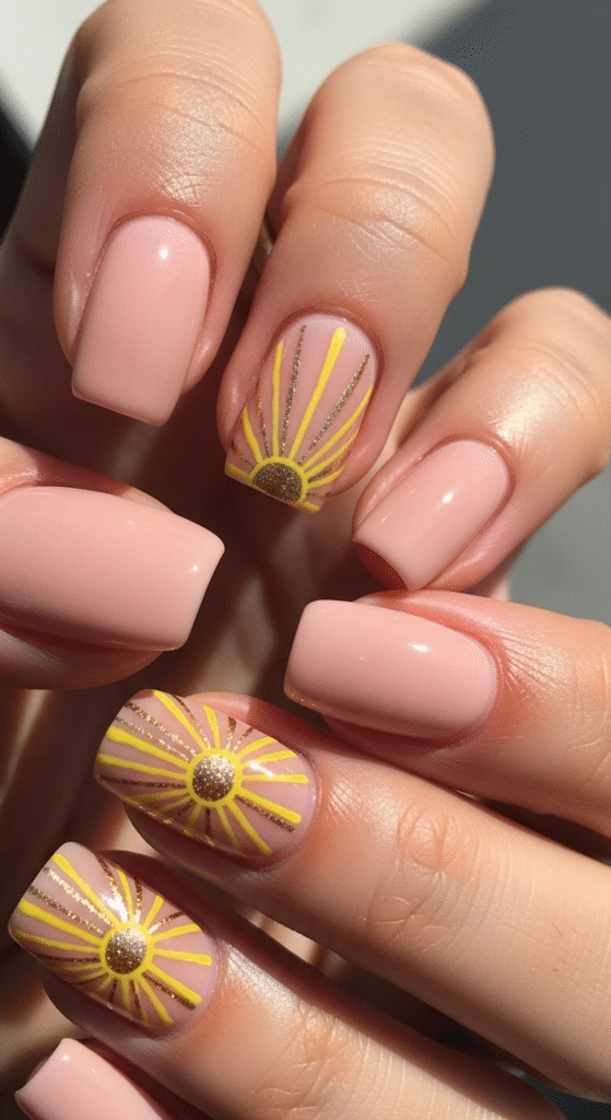 Sunburst Accent Nails - Sunshine Nail Designs