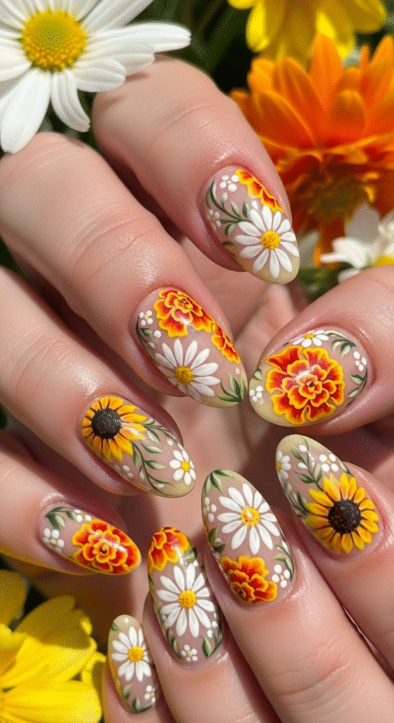 Sunshine Floral Nails