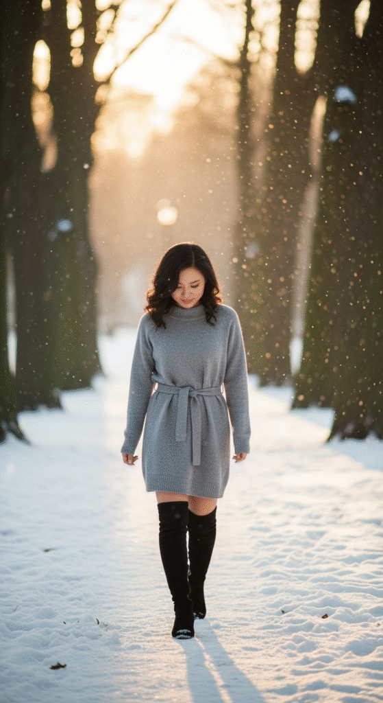 Sweater Dress with Over-the-Knee Boots