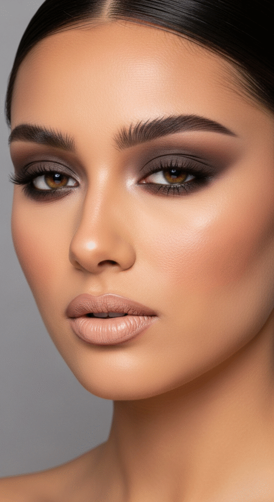 Taupe Matte Eyes with Cream Nude Lips