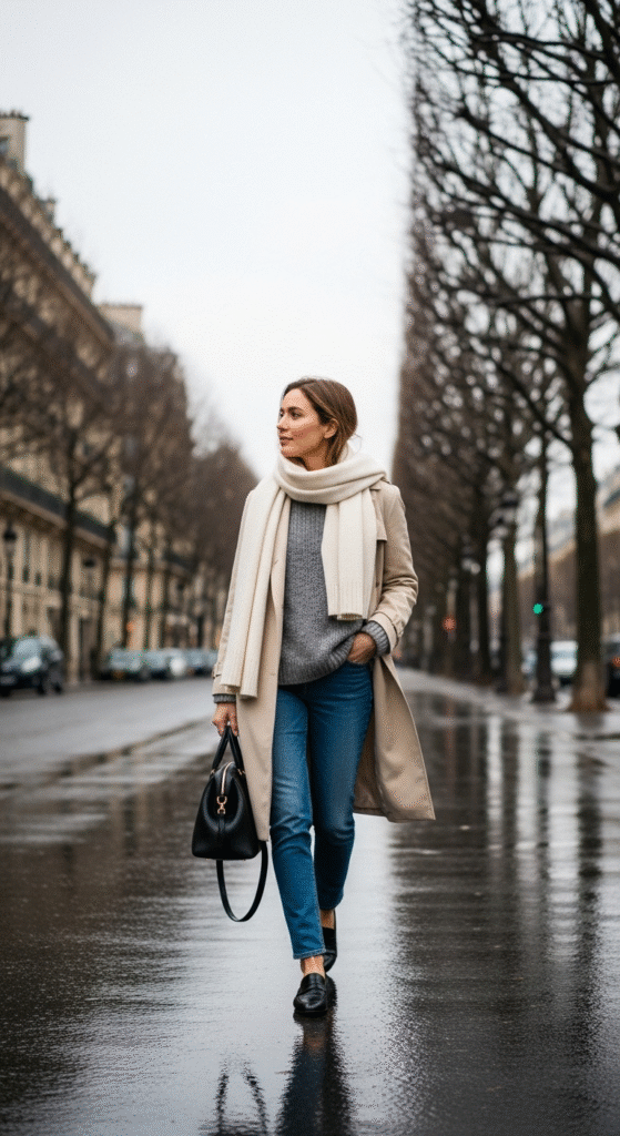 Trench Coat with Layered Knits