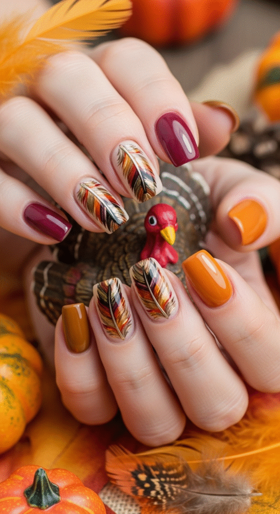 Turkey Feather Inspired Nails
